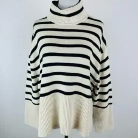 GAP Fisherman Sweater Size M Breton Stripe Turtleneck Nautical Preppy Coastal - Picture 1 of 12